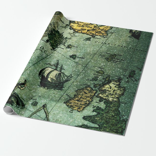 Havskarta som slår in papper rulle presentpapper (Utrullad)