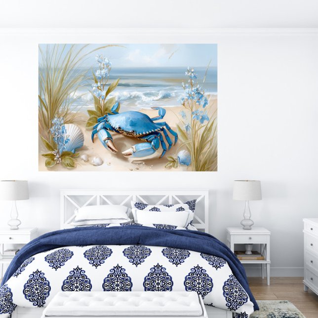 Havskrabba Strand Väggkonsttryck | Affisch (Seaside Blue Crab Beach Wall Art Print | Poster by TinkPrints.)