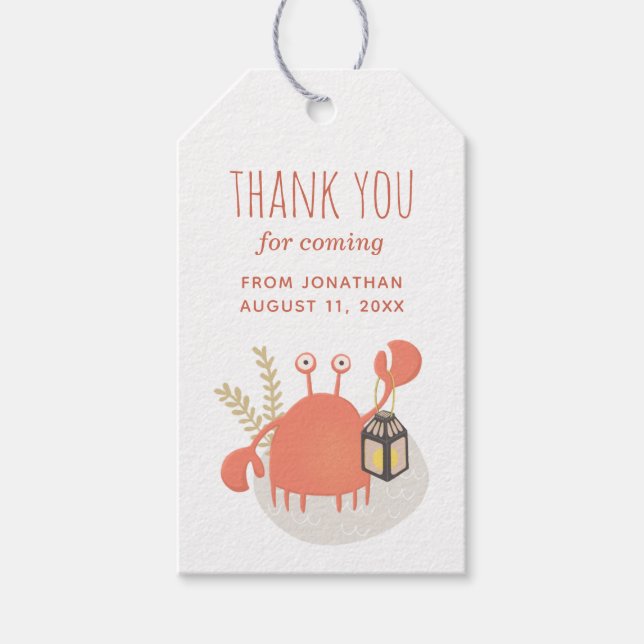 Havskrabba. Tack för Nautical barns födelsedag par Presentetikett (Framsidan)