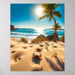 Havskrabbor på tropisk strand – lugnt hav poster