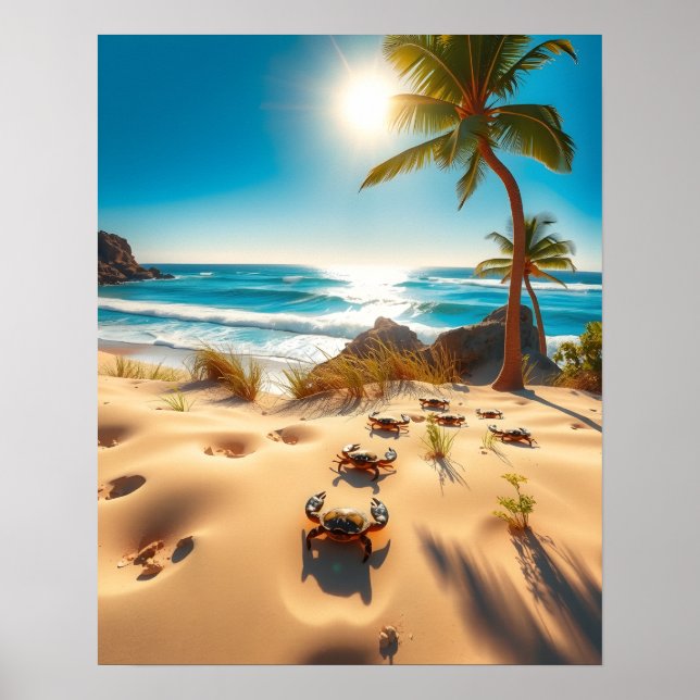 Havskrabbor på tropisk strand – lugnt hav poster (Framsidan)
