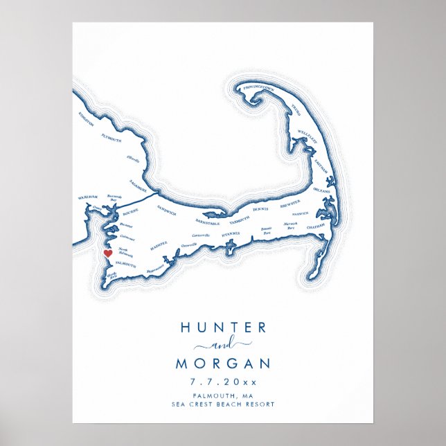 Havskröningsbröllop Navy Modern Gästboksposter Poster (Framsidan)
