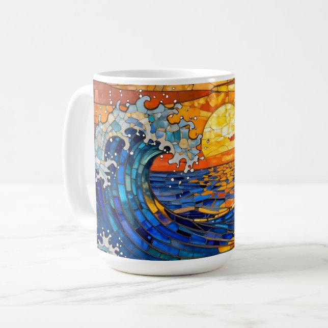 Havskust Havsvågor Solnedgång   Kaffemugg (Framsida vänster)