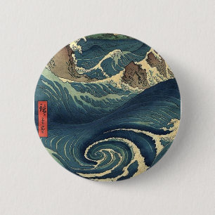 Havslandskap japansk Ukiyo-e underbar våg Knapp