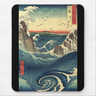 Havslandskap japansk Ukiyo-e underbar våg Musmatta