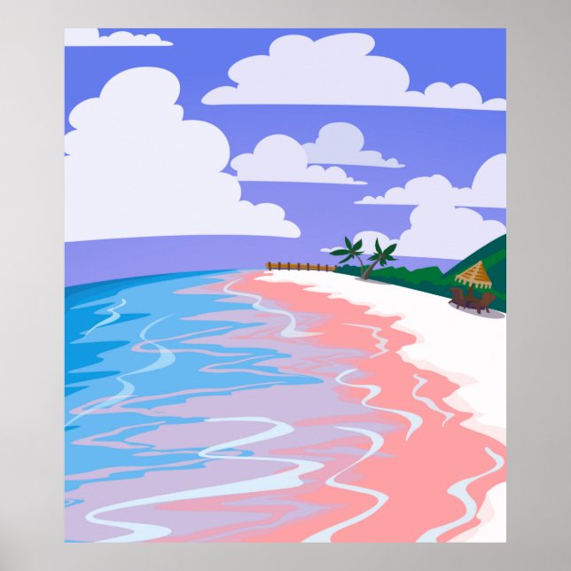 Havslandskap på tropisk strand med rosa sand, b poster (Framsidan)