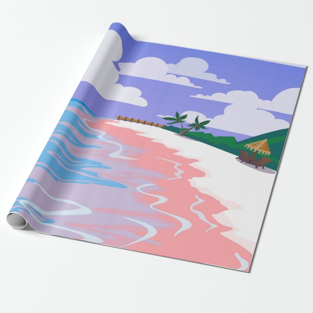Havslandskap på tropisk strand med rosa sand, b presentpapper (Utrullad)