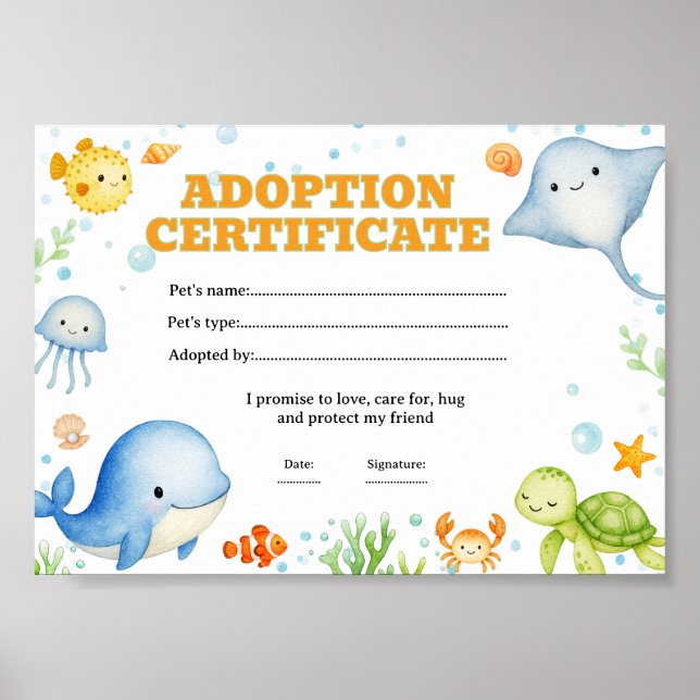 Havslevande djur adoptera ett husdjur färgläggning poster (Framsidan)