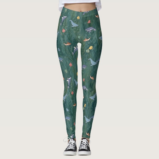 Havslevande djur (val, bläckfisk & haj) leggings (Framsida)