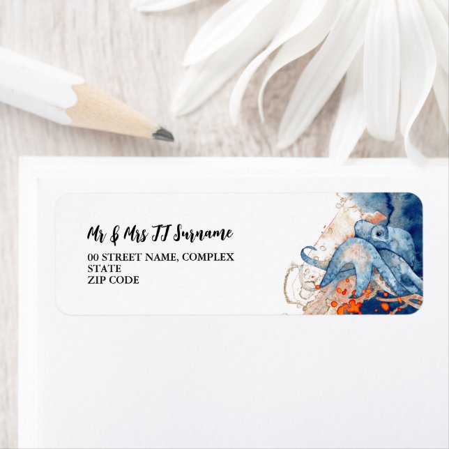 Havslevande havslevande Octopus, orange blå nautis Returadress Etikett (Insitu)