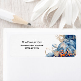 Havslevande Octopus-varelser Nautisk marin blå ora Returadress Etikett