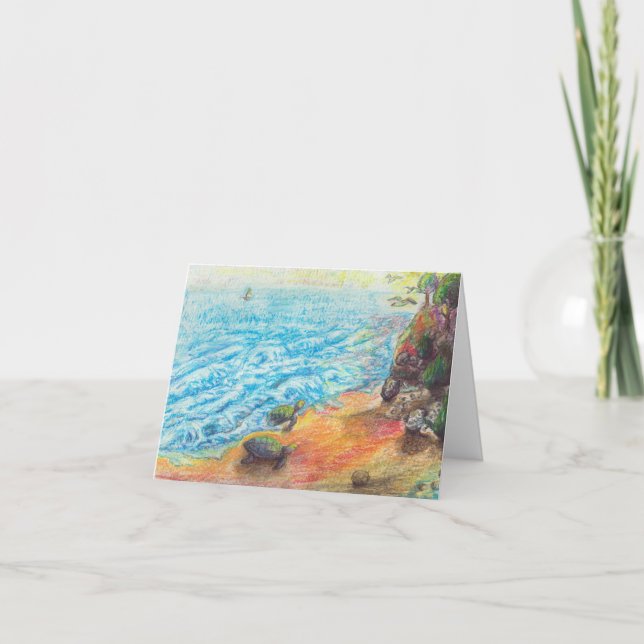 Havslevande Sköldpaddor På Stranden Kort (Framsida)