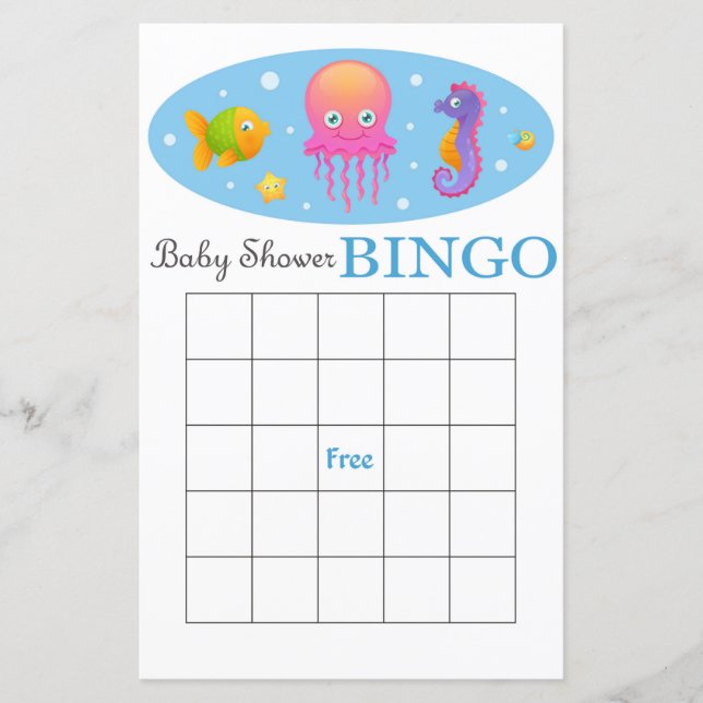 Havsliv baby shower bingo kort (Framsida)