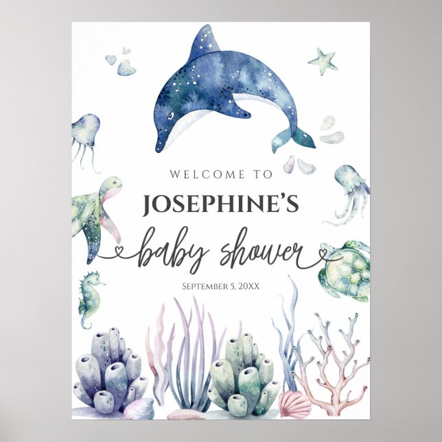 Havsliv  Baby Shower Välkomstskylt Poster (Framsidan)