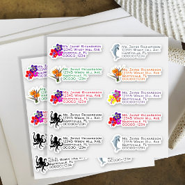 Havsliv blommor formade returadressetiketter klistermärken