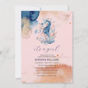 Havsliv Det är en Baby Shower för flicka Inbjudningar