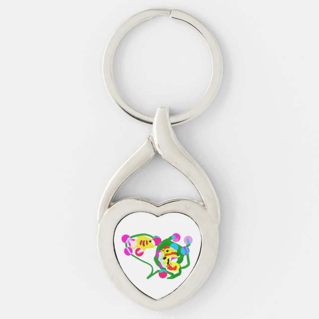 Havsliv glädje twisted heart silverfärgad nyckelring (Framsidan)