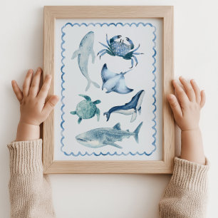 Havsliv Ocean Nursery Blå Väggkonstaffisch Poster