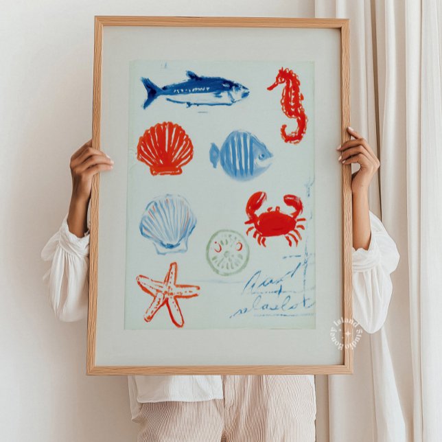 Havsliv Oceanmålning Väggkonst – Kustnära Undervat (Sea Life Ocean Painting Wall Art – Coastal Underwater Scene, Nautical Beach Decor, Ocean Nature Post)
