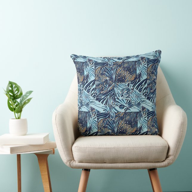 Havsliv och botaniska abstrakter mönster design kudde (Stol)