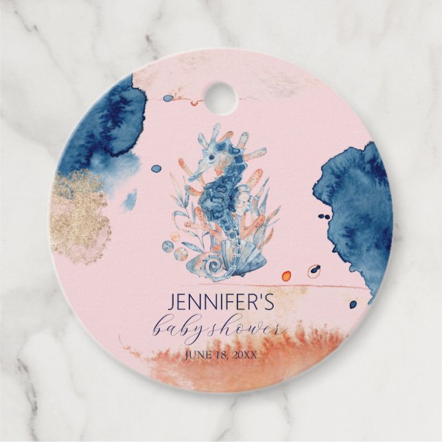 Havsliv | Seahorse Baby Shower Gåvor Etiketter (Framsida)