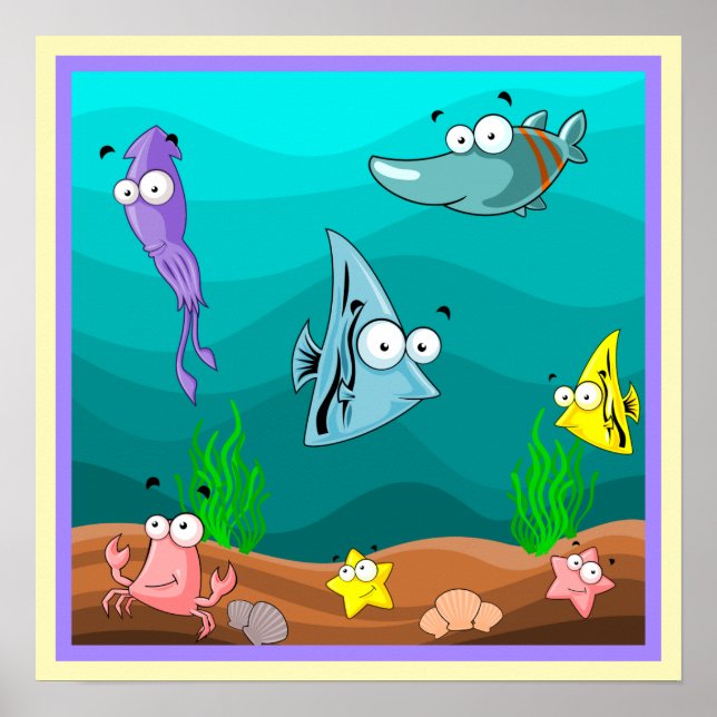 Havsliv under Sea Cute Tecknad Poster (Framsidan)