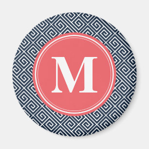 Havsmelon Monogram för marinblå grek Nyckel Mönste Magnet