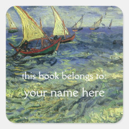 Havsmiljö vid Saintes-Maries; Van Gogh exlibris Fyrkantigt Klistermärke