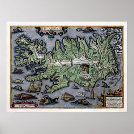 Havsmonster i Island 1585 Karta Poster