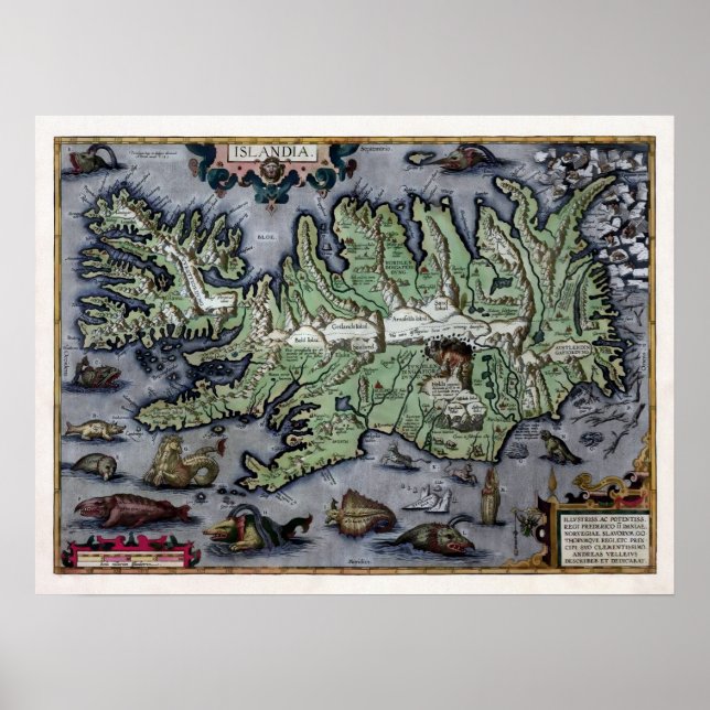 Havsmonster i Island 1585 Karta Poster (Framsidan)