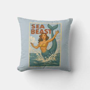 Havsmonster Retro Havsfröken Rolig kustnära stra Kudde