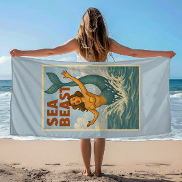 Havsmonster Retro Havsfröken | Rolig kuststrand Bl