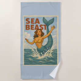 Havsmonster Retro Havsfröken | Rolig kuststrand Bl