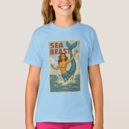 Havsmonster Retro-Siren | Roligt Kustnära Strandli T Shirt