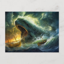 Havsmonster som framträder ur vågor Fantasy-målnin