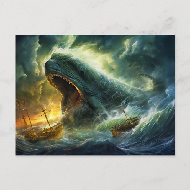 Havsmonster som framträder ur vågor Fantasy-målnin Vykort (Framsida)