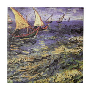 Havsmotiv från Saintes Maries av Vincent van Gogh Kakelplatta