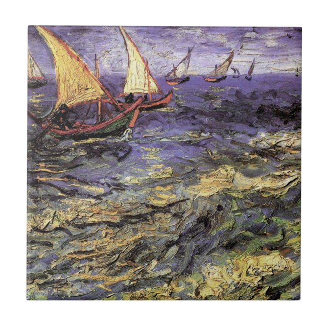 Havsmotiv från Saintes Maries av Vincent van Gogh Kakelplatta (Framsidan)