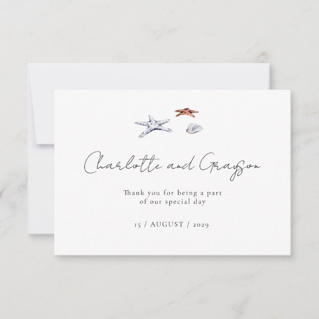 Havsnära bröllop i Ocean Beach Watercolor, tack! Tack Kort (Framsida)