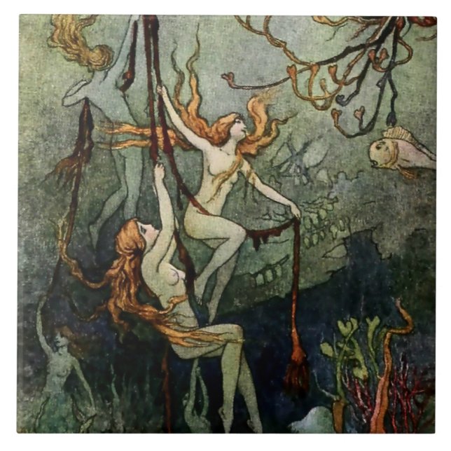“Havsnymphs” av Warwick Goble Kakelplatta (Framsidan)