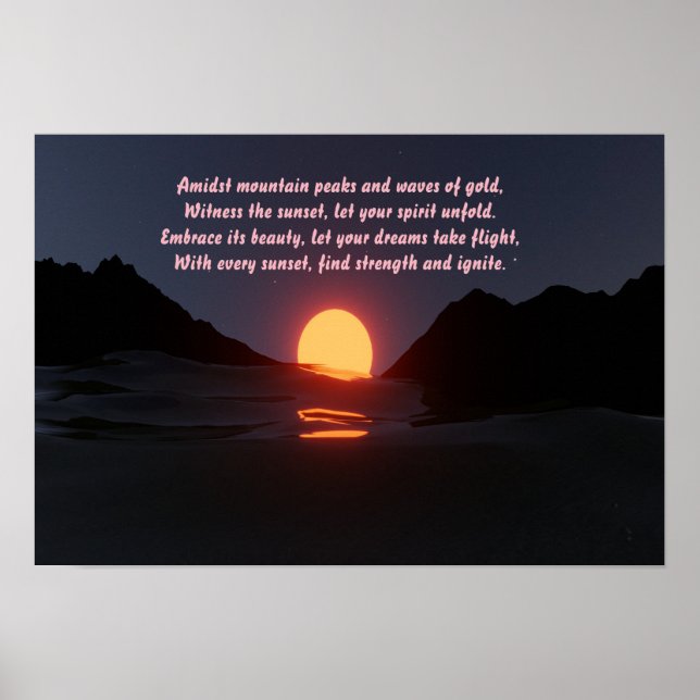 havsolnedgång i bergsvågen Aesthetic Poster (Framsidan)