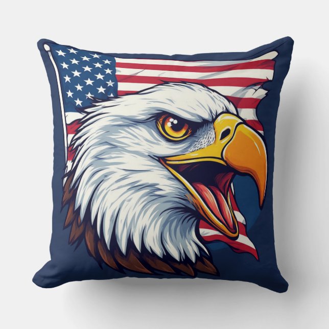Havsörn Amerikansk Flagga – Patriotisk Present Kudde (Framsida)