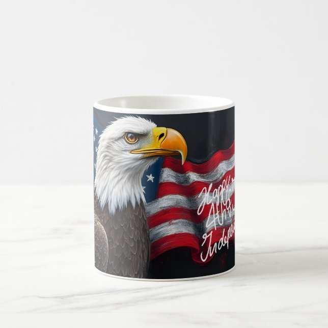 Havsörn med amerikansk flagga 4 juli Konst Kaffemugg (Center)