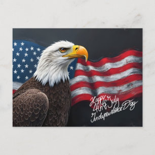 Havsörn med amerikansk flagga 4 juli-konst vykort