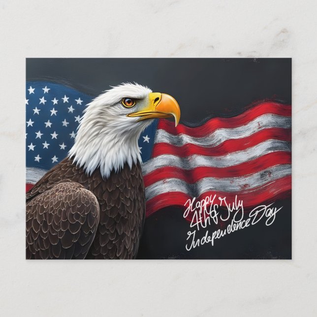 Havsörn med amerikansk flagga 4 juli-konst vykort (Framsida)