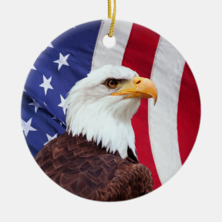 Havsörn och amerikansk flagg julgransprydnad keramik