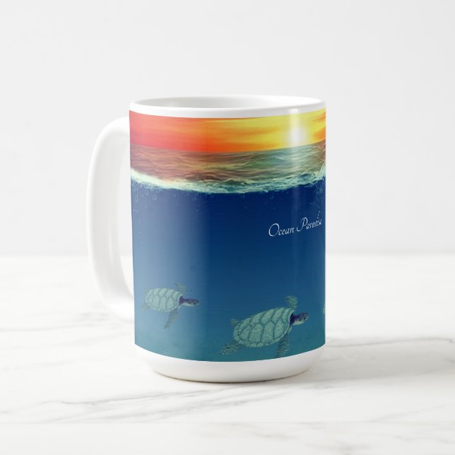Havsöversikt, havssköldpaddor & kalligrafi kaffemugg (Framsida vänster)