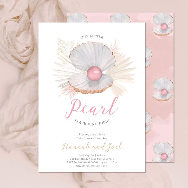 Havspärls Snigelskal Rosa Flick Bebis firande Inbjudningar (Skapare uppladdad)