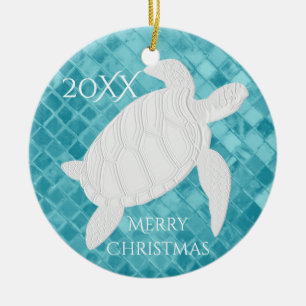 Havssköldpadda - akvariefärgglass Personalize Julgransprydnad Keramik