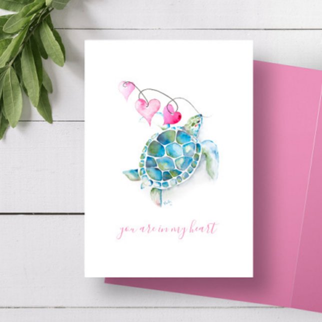 Havssköldpadda Alla hjärtans dag-kort Kort (Valentine's Day cards feature sea turtle watercolor art by Victoria Grigaliunas of Do Tell A Belle )